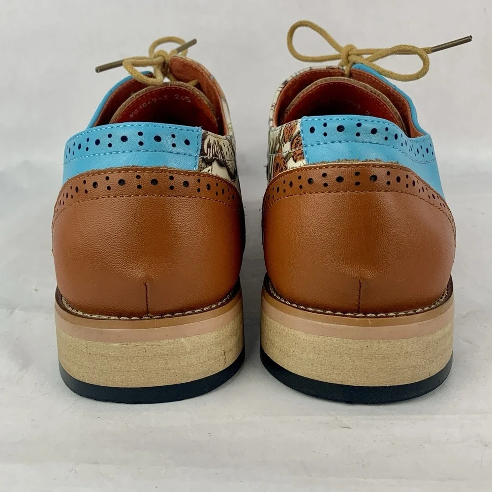 Men's Oxford Wingtip Leather Dress Shoes Baby Blue 2 Tone Floral Sz 10 US 43 EU